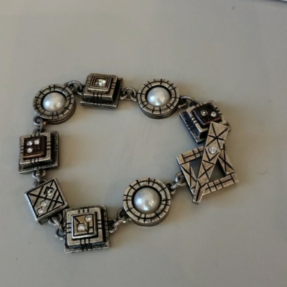 Patricia Locke Braclet Swarovski Crystal Faux Pearls Elegant Vintage